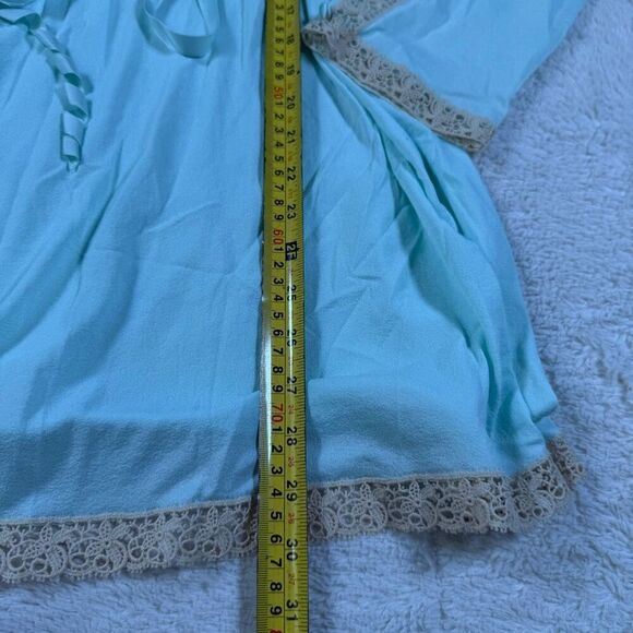 Vintage 70s Turquoise Lace High Neck Women’s Button Up Mini Dress - Picture 7 of 7